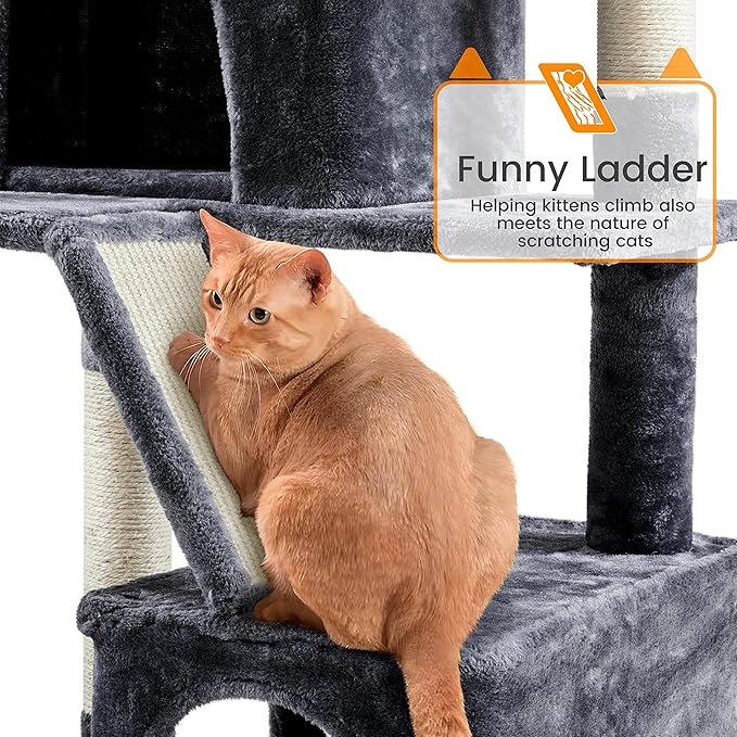 Yaheetech Cat Tree, 71.5in Cat Tower for Indoor Cats, Cat Tree with 2 Cozy Condos, 2 Padded Perches, Scratching Posts & Ramp, Hammock, Cat House Activity Center, Dark Gray
