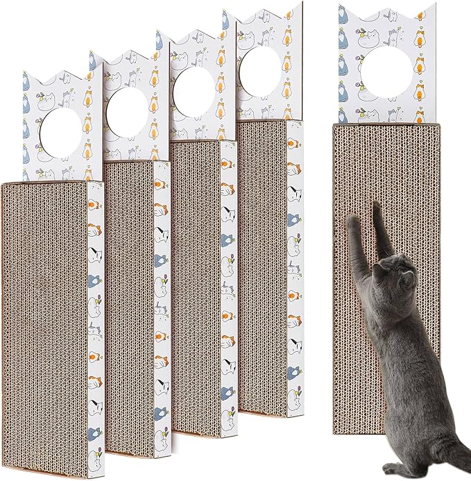 4 Pcs 15 Inch Door Hanging Cat Scratcher Cardboard Cat Scratching Board Reversible Door Hanger Scratcher Kitty Scratching Post Pad Mat for Indoor Doorknob Wall Floor