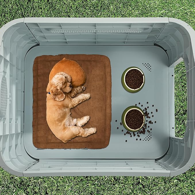 YITAHOME Dog House Outdoor Plastic Doghouse Water Resistant Pet House with Adjustable Skylight and Elevated Base for Small, Medium, and Large Dogs