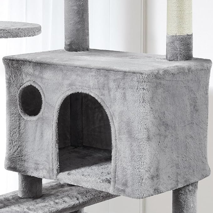 Topeakmart Cat Tree, 80-Inch Cat Tower Cat Condo with Scratching Posts, Padded Perches and Ladder, Cat Stand House Furniture, Light Gray