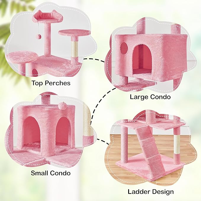 Topeakmart Cat Tree, 80-Inch Cat Tower for Indoor Cats, Multi-Level Cat Condo with Scratching Posts, Padded Perches and Ladder, Cat Stand House Furniture, Pink