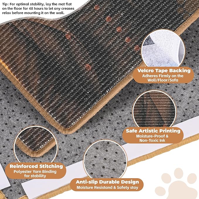 Sisal Cat Scratcher Mat, Cat Wall Scratcher for Indoor Cats, 23.6x15.7 Inch Cat Scratch Pad with Hook & Loop, Wall Mounted Cat Scratching Post to Protect Couch and Carpet（Gentle Cat）
