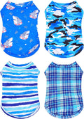 PET SHOW 4 Pack Paw Bone Printed Dog Clothes Shirts Soft Vest Lightweight Sleeveless Cats Doggies T-Shirts Puppies Tank Top Tee for Small Medium Dogs White Black Pink Blue (Medium, Blue for Boys)