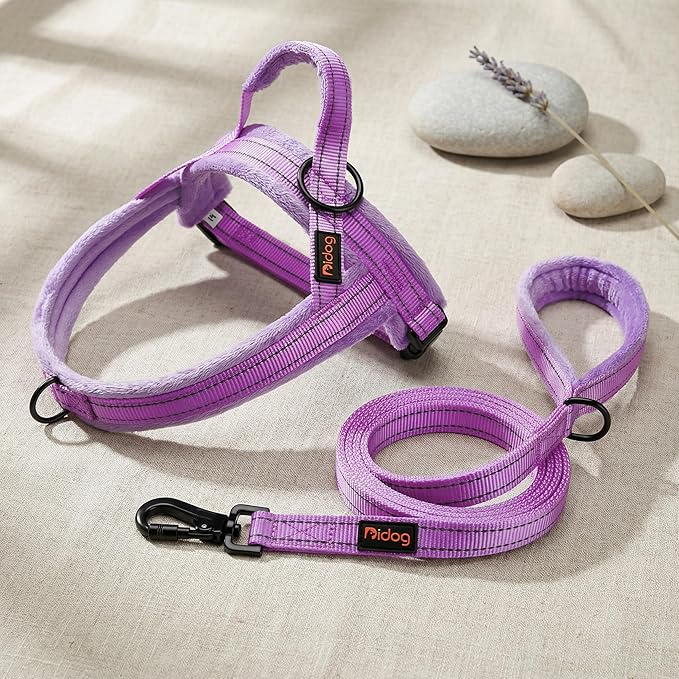 Didog Soft Flannel Padded Dog Vest Harness, No Pull/Quick Fit Reflective Dog Strap Harness, Easy for Training Walking (L:Chest 26-32", Purple)
