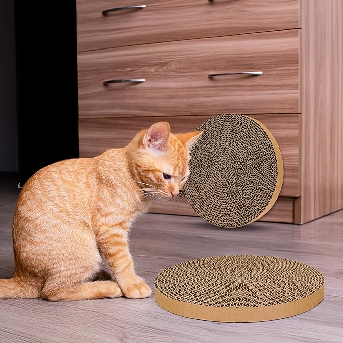 Scratch and Spin Cat Scratcher Replacement Pads for Active Play, Natural Recycled Corrugated Cardboard, Supports Pet Behaviors, Relieves Stress - 2 Count
