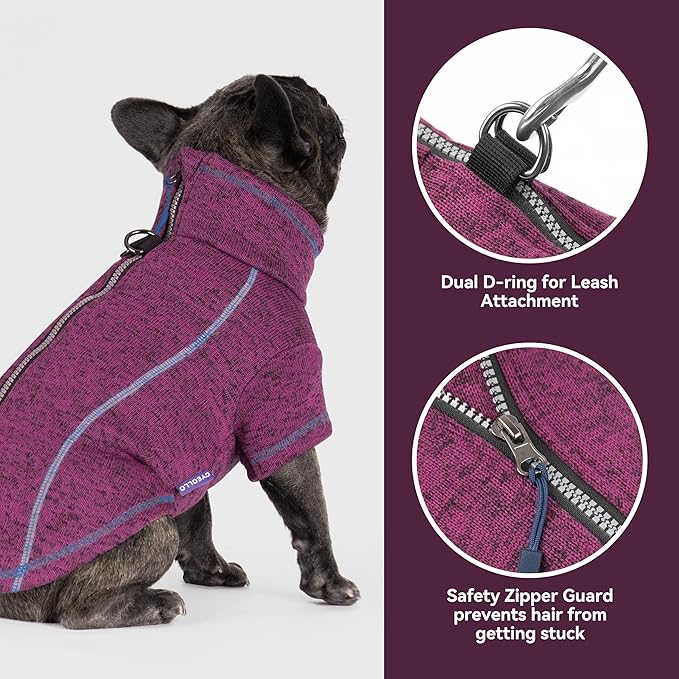 cyeollo Warm Dog Sweater with Zipper, Doggy Reflective Highneck Jackets with D Ring Step in Dog Winter Coats Fleece Female Stretchy Dogs Sweaters Pet Clothes for Large Dogs, Purple 3XL