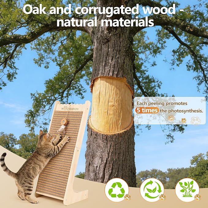 Natural Cork cat Scratching Post-Cat Scratchers- Scratch Pads for Indoor-Cats Scratching Board-cat ramp-cat Scratch Cardboard with Toy,Replaceable use-Eco-Friendly Sustainable-cat Gifts
