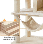 Topeakmart Cat Tree, 67in H Cat Tower for Indoor Cats, Multi-Level Climbing Tree with Scratching Posts Cat House w/Large Condo, Soft Hammock, Removable Cat Teaser Sticks, Beige