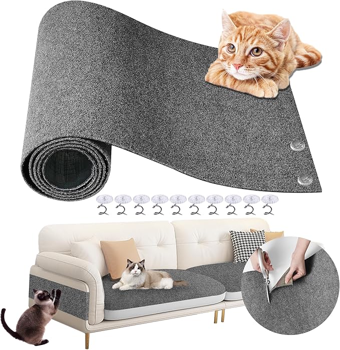 Cat Scratch Furniture Protector 78.7"x15.8" - Adhesive & Trimmable Cat Scratch Protection Mat to Shield Sofa, Couch, Wall, Cat Tree Post from Claws