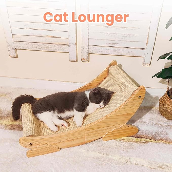Sisal Cat Scratcher Bed Scratch Chair Aesthetic Cat Lounger Natural Wood Scratch Post Replaceable Sisal Mat with Catnip and Felt Pads,Medium Size(Cloud Edge)