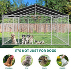 DWVO 14.8'x14.8' Large Outdoor Dog Kennel with Roof, Dog Pens Outside with Metal Dog Gate, Dog House Large Dogs for Yard