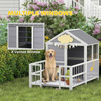 PawHut Dog House Outdoor Indoor, 61" x 41" x 47" Wooden Dog Shelter with Porch, Weatherproof Roof, Elevated Floor, Air Vents & Observation Windows, Large Pet Shelter for Small Medium Large Breeds