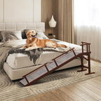 Onelike Wooden Dog Ramp for Bed with Removable Side Rail and Non-Slip Carpet, Stable Pet Ramp Stair for Couch Sofa for Small & Large & Senior Dogs, 74" Long Ramp Brown
