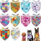 10pcs Dog Bandanas Patchwork for Medium Breed Dog Kerchief Triangle Bibs Scarves Pink Blue Yellow Girl Boy Grooming Costume