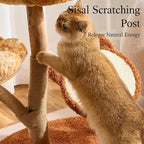 797Audio Natural Wood Flower Cat Tree, Modern Cat Tower with Real Solid Wood Branch, Luxury Aesthetic Cat Tree with Scratching Post,Scratch Pad,Cat Tree Tower for Indoor Large Adult Cats,Autumn Yellow