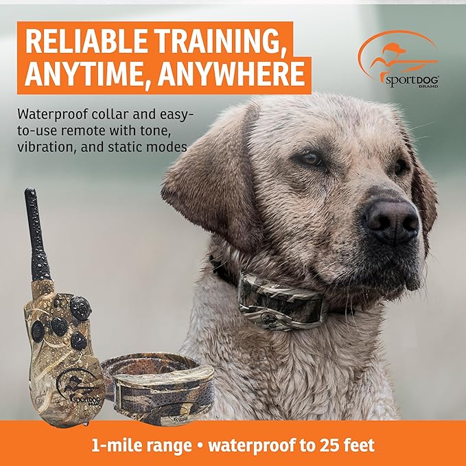 SportDOG Brand WetlandHunter 1825X Camouflage Remote Trainer - Rechargeable Dog Training Collar with Static, Vibrate, and Tone - 1 Mile Range - SD-1825XCAMO