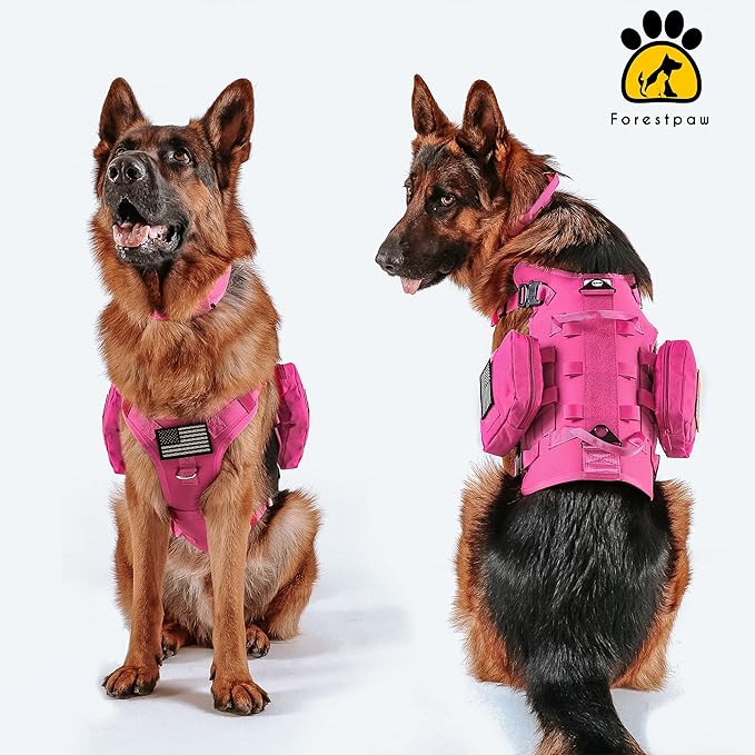 Forestpaw Dog Harness Medium Sized,Tactical Dog Harness with Handle,No Pull Military Style Service Dog Vest with Pockets Adjustable for Medium Large Dogs,Hot Pink,Chest 15.5-25.5"