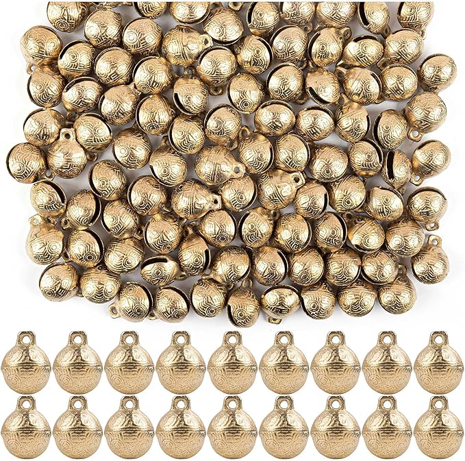 AUEAR, 100 Pieces Vintage Brass Bells 20mm Mini Jingle Bell for DIY Wind Chimes Home Decor