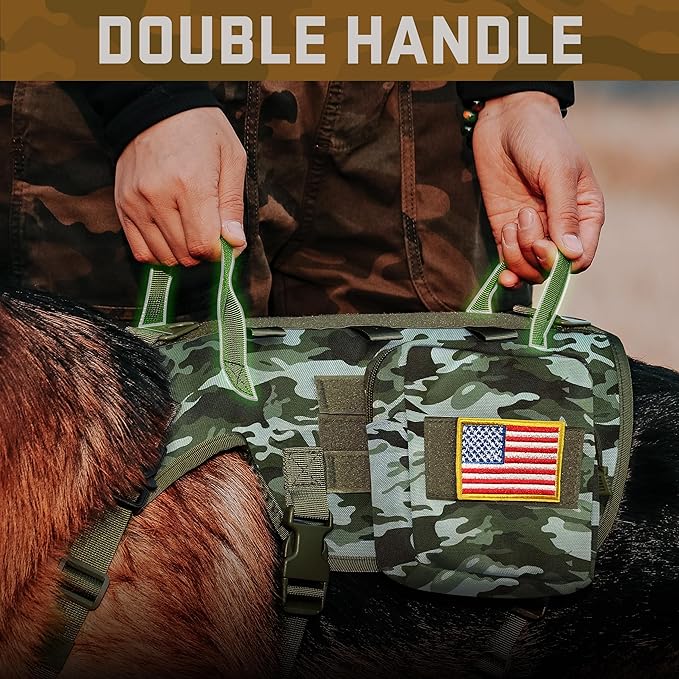 Forestpaw Dog Harness for Large Dogs,Tactical Dog Harness with Handle,No Pull Military Service Dog Vest with Pockets Adjustable for Walking Training,Camo Green,Chest 21.5-45"