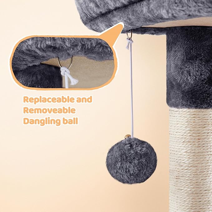 Yaheetech Cat Tree, Multi Level Climbing Tower for Indoor Cats, Pet Activity Center Scratching Post Indoor Furniture Bed with Basket for Kittens, Dark Gray
