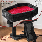 BEWISHOME Cat Tree Tower for Indoor Gothic Cat Trees with Coffin Bed, Cat Condo Cat House with Scratching Posts, Cat Shelves with Spider Toy, Pet Play Activity Center Black with Red, MMJ95R