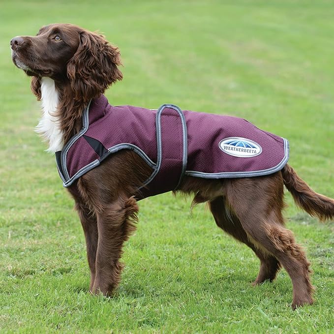 WeatherBeeta ComFiTec Premier Free Parka Deluxe Dog Coat Medium, Maroon/Grey/White, 24"