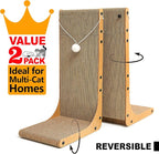 Value 2-Pack 23.6 Inch L-Shaped Cardboard Cat Scratcher, Dual Use (Vert/Horiz) Scratch Pad with Toy Balls, Wall-Mountable Furniture Protector Cat Scratchers for Indoor Cats