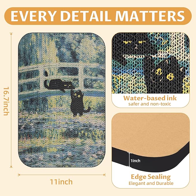 Art Cat Scratcher, Wall-Mountable Cat Scratching Board, Cat Wall Scratcher 16.7x11x1 Inch Cat Scratch Pad and Cat Scratchers for Indoor Cats Toy Furniture Protector（Lily Pond Bridge）