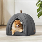 Bedsure Cat Beds for Indoor - 2 in 1 Cat Cave House Tent for Kittens and Small Pets with Removable Washable Cushioned Pillow, Foldable Kitten Hideaway with Non-Slip Bottom, Dark Grey, 17.3 inches