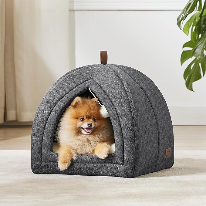 Bedsure Cat Beds for Indoor - 2 in 1 Cat Cave House Tent for Kittens and Small Pets with Removable Washable Cushioned Pillow, Foldable Kitten Hideaway with Non-Slip Bottom, Dark Grey, 17.3 inches