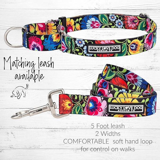 Lucky Love Dog Wide Martingale Dog Collar - No-Slip, Durable, & Soft Webbing 1.5 inch Martingale Collar for Dogs Male and Female Ideal for Training & Walking - Blackbird, X-Large