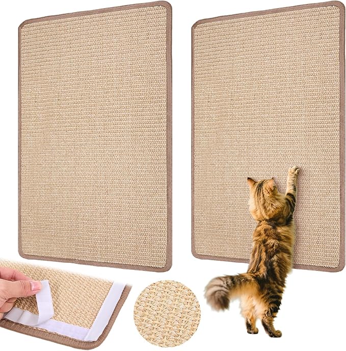 2 Pcs Cat Scratcher Mat Natural Sisal Cat Scratch Pad Indoor Horizontal Floor and Wall Cats Scratching Pad Rug Protect Carpets and Sofas