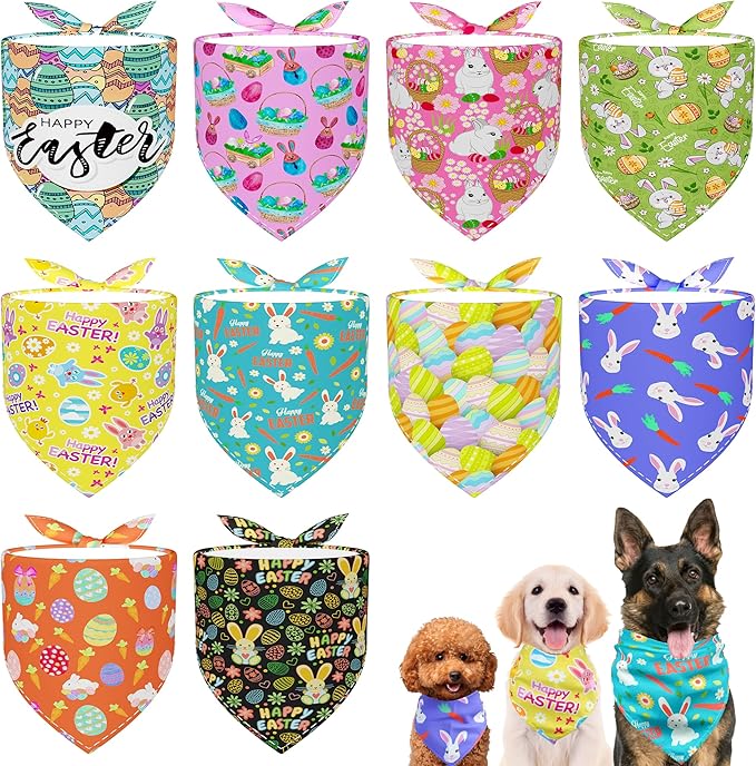 10PCS Easter Dog Bandanas for Small XS Dogs Doggy Puppy Cats Triangle Bibs Scarves Boys and Girls Grooming Accessories
