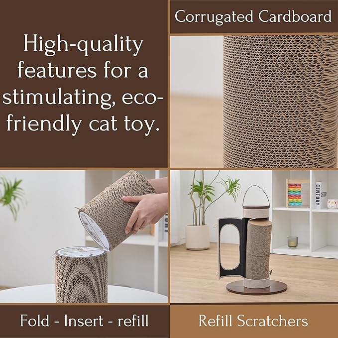 Petpals 2-Pack Eco-Scratcher Corrugated Cardboard Scratcher Refill, Replacement for Refreshing Petpals Cat Tree Cascade Ontario and Eco-Scratcher,Value Pack, Brown