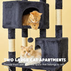 Cat Tree for Indoor Cats - Tall Multi-Level Cat Tower with Condos, Sisal Scratching Posts and Hammock, Top Perch with Dangling Toys for Large Cats and Kittens, Smoky Grey