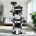 80 Inch Cat Tree, Large Cat Tower with 9 Scratching Posts, 2 Perches, 2 Caves, 2 Basket, 2 Stairs, Extra Large Hammock, Multi-Level Plush Cat Condo for Indoor Cats/Smoky Grey