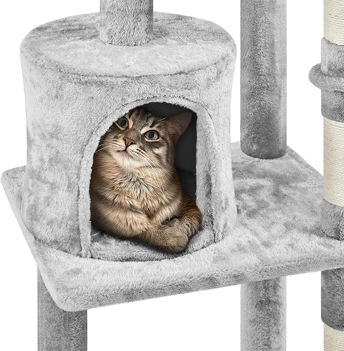 Topeakmart Cat Tree 57in, Multi Level Cat Tower with Basket & Condo & Scratching Post & Padded Perch & Extended Platform & Fur Ball Cat Furniture