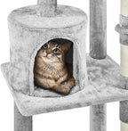 Topeakmart Cat Tree 57in, Multi Level Cat Tower with Basket & Condo & Scratching Post & Padded Perch & Extended Platform & Fur Ball Cat Furniture