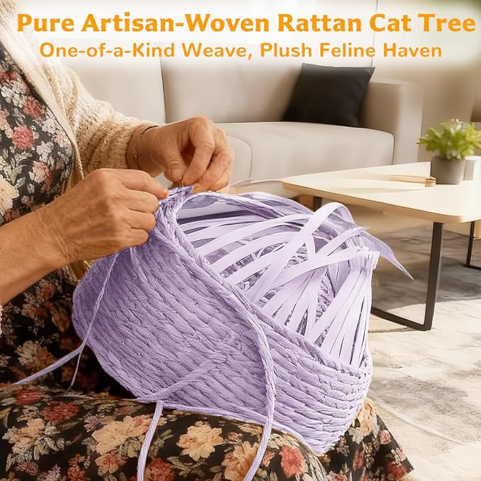 Modern Cat Tree Tower for Large Cat with Scratching Post for Indoor, 46 inch Multi-Level Cat Tower with Handwoven Beds, Cat Cave, Dangling Balls