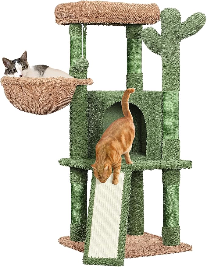 Topeakmart 42″ H Cactus Cat Tree,Cute Cat Tower w/Scratching Posts,Indoor Cats Furniture Pet Activity Center Play House w/Platform/Condo/Basket&Hanging Ball