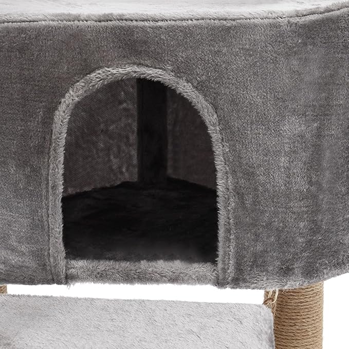 Cat Tree, W23.6*D15.7*H63in Cat Climbing Tower for Indoor Cats, Multi-Layer Cat Condo with Cat House, Hammock, Jumping Platforms, Scratching Posts, Holds 7.5kg/16.5lbs (Grey)