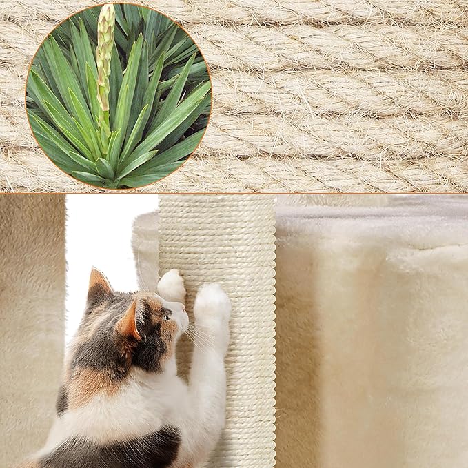 Topeakmart Cat Tree Tower for Indoor Cats, 34.5in Cute Cat Tree Activity Center with Condo & Scratching Post, Multi-Level Cat Climbing Tower Play House w/Large Perch, Platform, Basket, Beige