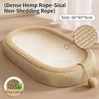 Cat Scratching Post and Cat Mat - 24 Inch Durable Sisal Rope with Interactive Ball, 3-in-1 Scratcher Cardboard Bed for Indoor Kitten to Play, Round-Oval Rest and Scratch (Runway)