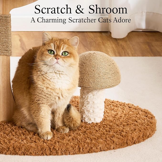 797Audio Flower Cat Tree, 37" Wood Branch Cat Tower, Pink Cloud Cat Tree with Scratching Post for Indoor Adult Cats, Luxury Cat Tree with Mushroom Cat Scratcher & Interactive Squeaky Toy
