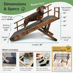 DoggoRamps Dog Ramp with Rails for Couch - Adjustable from 14" to 21" with Anti-Slip Grip & Convenient Platform Top - for Dogs up to 150lbs - Made of Solid Wood in North America