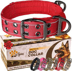 ADITYNA Heavy Duty Dog Collar for Extra-Large Dogs - Reflective Red Collar with Handle for Training, and Walking - Wide, Thick, Tactical, Soft Neoprene Padded
