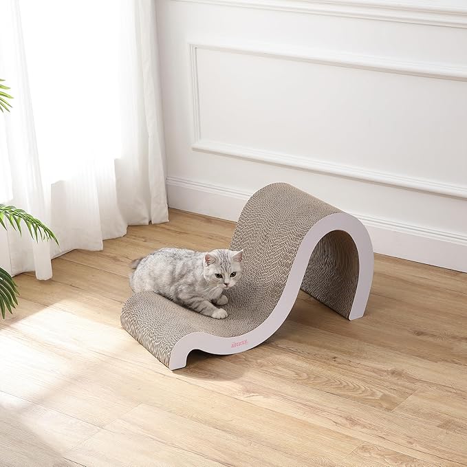CSR1013B Kona 27" Modern Cardboard Double-Sided Wave Cat Scratcher with Catnip, Cloud