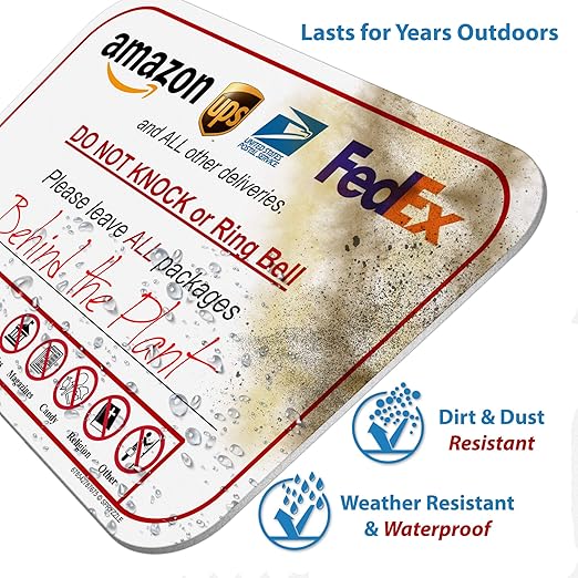 Please Do Not Knock or Ring Doorbell - Leave Package Sign Blank, Write Your Own Delivery Message, 6" x 9" No Rust PVC Will Not Scratch, Easy to Mount w/Included Adhesive, Made in USA by SPRYZZLE