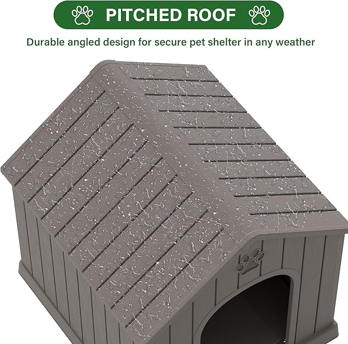 Bifanuo Large Dog House for Outdoor & Indoor, Waterproof Puppy Shelter with Air Vents & Elevated Floor, Easy Assemble Sturdy Dog Kennel for Large Dogs(Grey,36.2''L×38''W×38''H)
