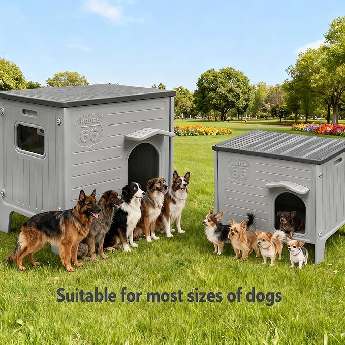 Plastic Insulated Dog House with Mat Weatherproof for Elevated Dog Shelter, Easy Assemble, Expansive Interior‌ Grey 26.7" D * 26.7" W * 21.4" H